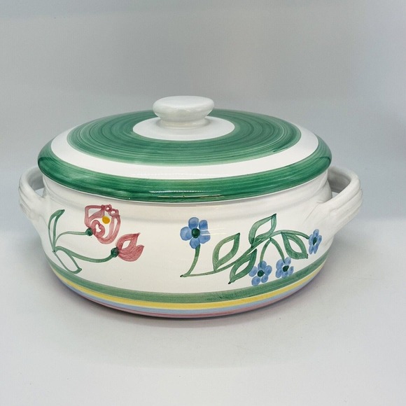 Caleca Italian Pottery Casserole Dish With Lid Spring Flowers Easter Italy - Picture 3 of 15